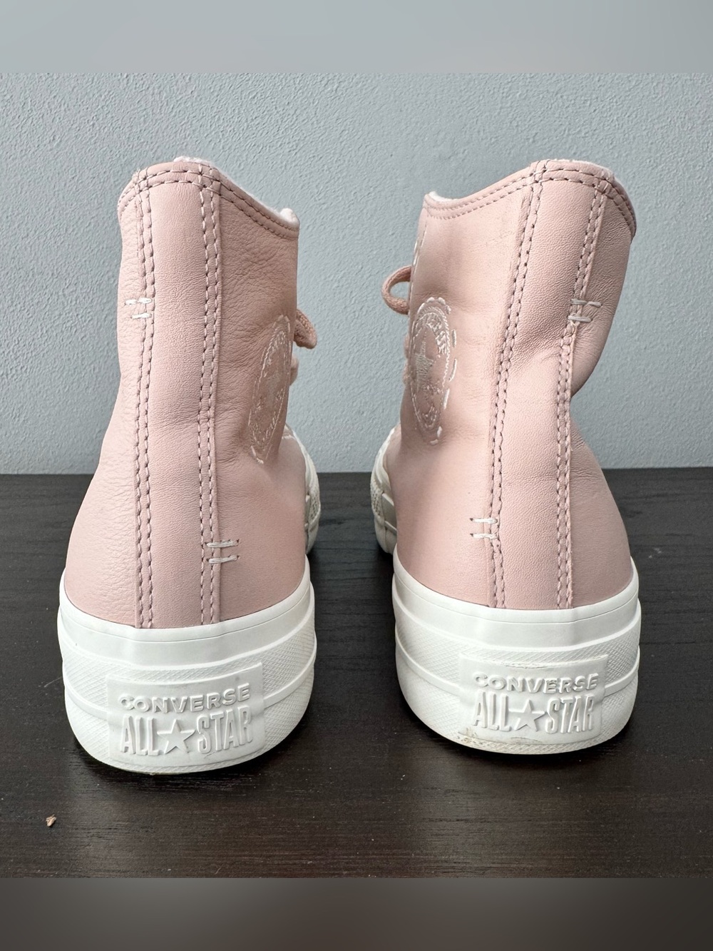Converse Chuck Taylor Lift Platform High Top Bold Stitch Pink Sage Leather Sz 9 - Picture 6 of 9